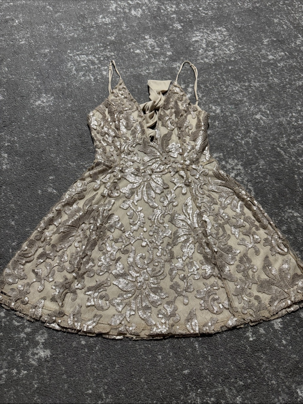 Lucy in the Sky Sequin Lace-Up Party Dress in Champagne Gold
